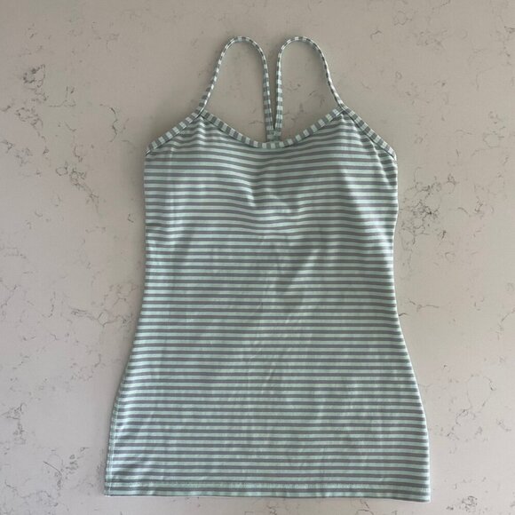 Lululemon Power Y Striped Tank Yoga Top Shelf Bra w Liners Mint Grn Lavender 6 - Picture 11 of 11